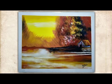 How to draw Sunset Landscape using poster colour/ Abstract Landscape painting of sunset.