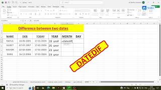 Difference between two dates (Datedif formula)