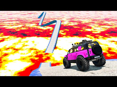 Impossible Wave Bridge Crossing Cars vs Lava Crosses Road - BeamNG drive