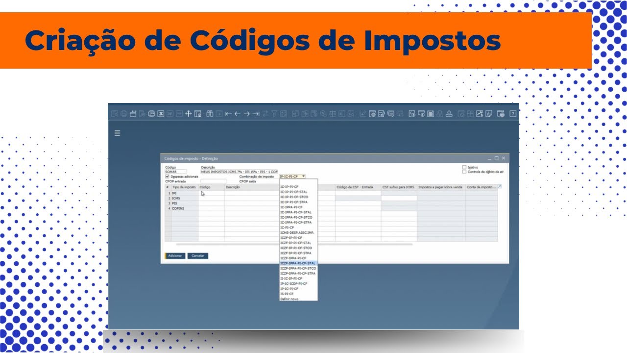 Criação de Códigos de Imposto no SAP Business One