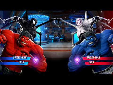 Spiderman & Red Hulk VS Spider-Man & Blue Hulk (Very Hard) - Marvel vs Capcom | 4K UHD