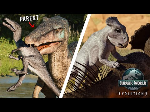 ALL ANIMATIONS between BABY DINOS and PARENTS - Jurassic World Evolution 3