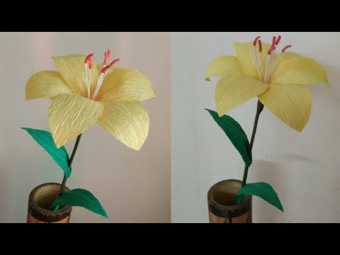 DIY Lily Flower|How to make lily flower from crepe paper| Paper flower| Crepe paper flower tutorial Video
