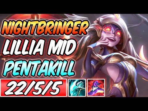 S+ NIGHTBRINGER LILLIA MID PENTAKILL 1V9 FULL AP DARK HARVEST | Build & Runes | League of Legends