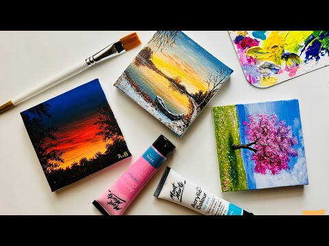 3 Acrylic Paintings for Beginners / 3 Mini canvas Paintings