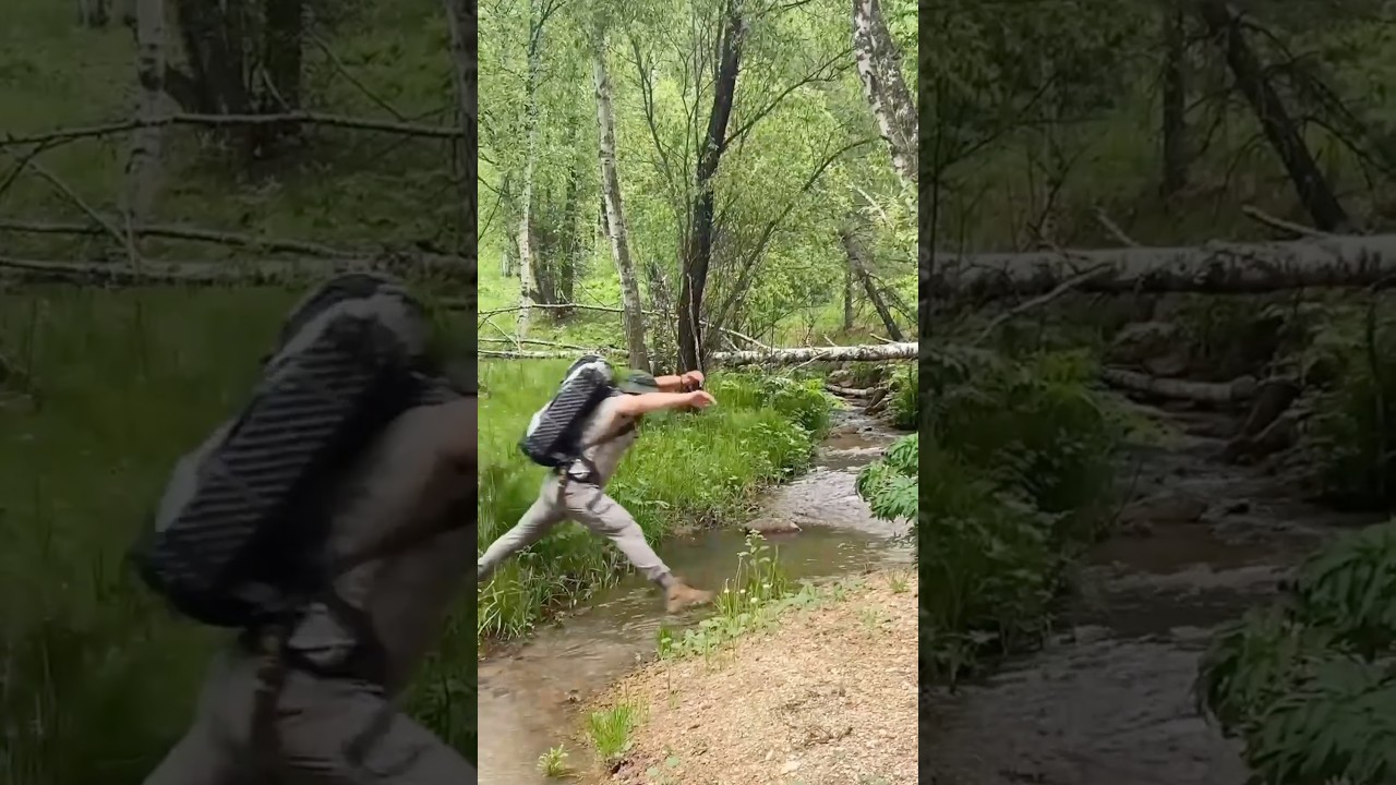 Wild Camping Alone 🌲 Fire, Food & River Bath in the Forest #Shorts