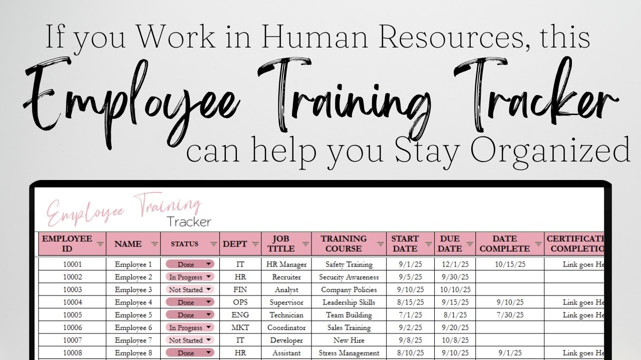 Employee Training Tracker Template, HR Spreadsheet Google Sheets, New Hire Tracking Excel