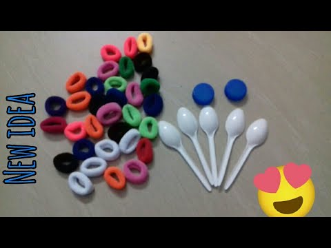 Recycling waste  spoon &  hair rubber band reuse idea /  Best  out of waste  (70)