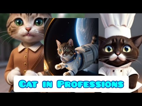 👩🏻‍⚕️👩🏻‍🚒👩🏻‍🚀  Learn Profession names for kids || Cute Cat Careers ❤️  🐈 #cute #cartoon #cat