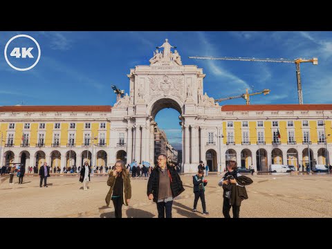 Lisboa - Portugal Walking Tour 4k Praça do Comércio (City Sounds)