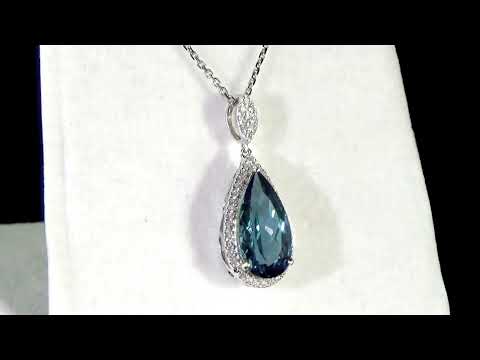 14k White Gold 5.43ct London Blue Topaz and Diamond Pendant