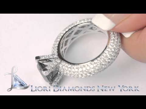 BDR-020 - 6.39 CT. Certified Natural Black Diamond Engagement Eternity Ring 14K White Gold