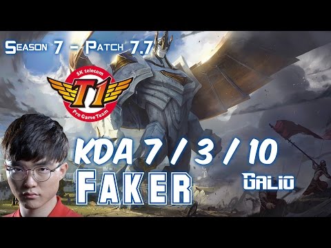 SKT T1 Faker GALIO vs LEBLANC Mid - Patch 7.7 KR Ranked