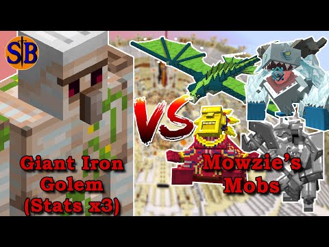 Super Giant Iron Golem vs Mowzie's mobs | Minecraft Mob Battle