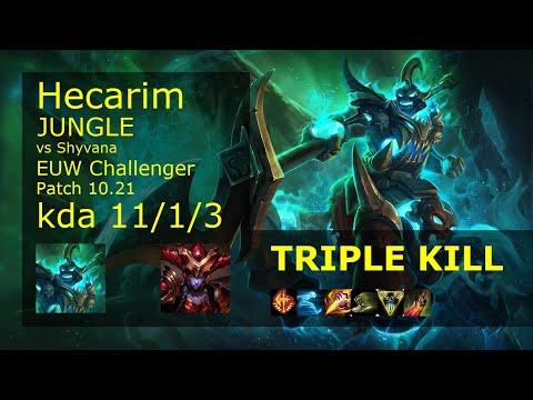 Hecarim Jungle vs Shyvana - EUW Challenger 11/1/3 Patch 10.21 Gameplay