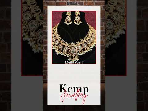 Beautiful Full Stones Designer Matte Gold Polish Kemp Heavy Choker Necklace Set