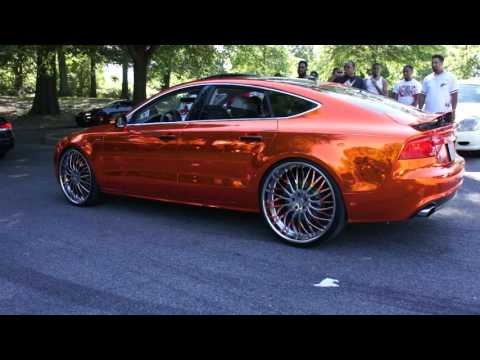 M Town Ryders Block Party Orange Chrome Wrapped Audi A7 on Dub Trikk Wheels