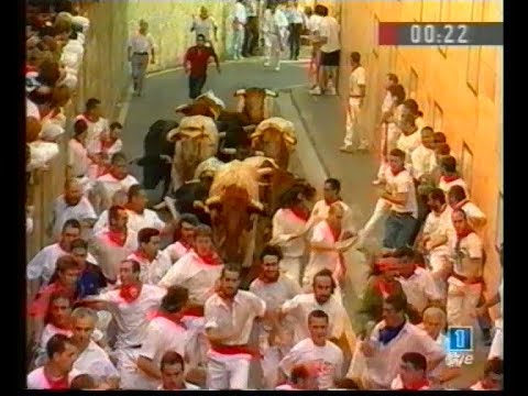 July 14 2003 encierro with Torrestrella bulls in Pamplona