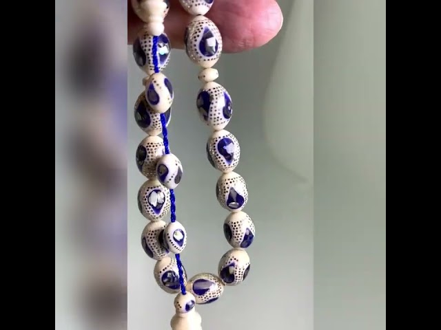 قوافل سبحة من عاج الطبيعي و الصدف الازرق النادر و الفضة IV0050