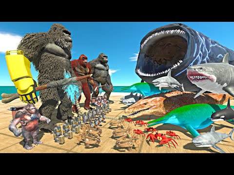 Sea Monsters Fights | Kong 2024 and Mutant Primates vs Aquatics - Animal Revolt Battle Simulator