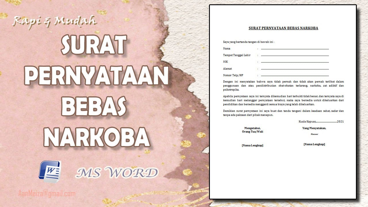 CONTOH SURAT PERNYATAAN BEBAS NARKOBA
