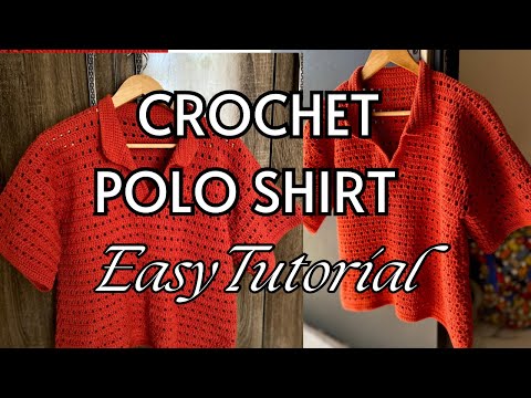 Easy Crochet Unisex Polo Shirt ✨ Step by Step  crochet shirt for men Tutorial 👕 Crochet Polo top🧡🧶