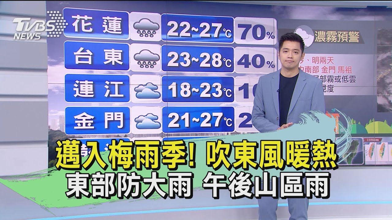 邁入梅雨季！吹東風暖熱、東部防大雨　午後山區雨