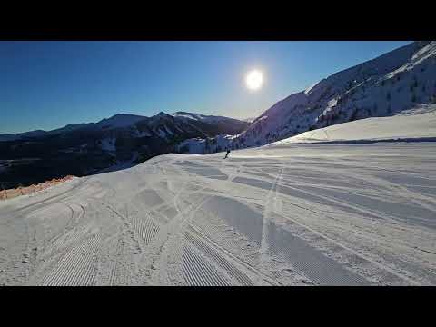 Turracher Hohe, downhill skiing, down the slope, form Kornockbahn, max. speed 68 km/h.