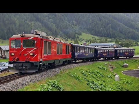 DFB/MGB HGm 4/4 mit Dampfzug-Komp abfahrt in Oberwald