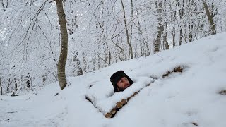 Winter Survival Shelter Built From SCRATCH in Freezing Forest!