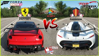 Forza Horizon 4 Koenigsegg Jesko vs Ferrari 599XX EVO |Top Speed Battle Stock and Tuned PC Gameplay