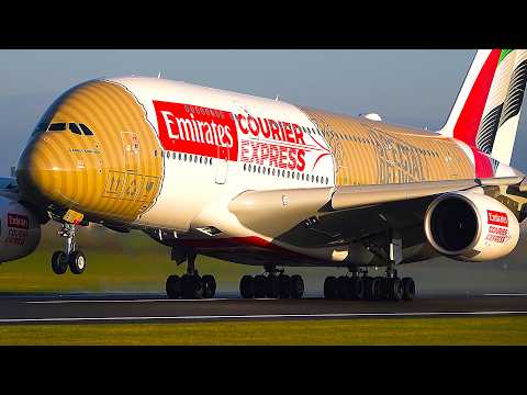 SPECIAL LIVERY: Emirates COURIER EXPRESS A380 Awesome Takeoff at Manchester Airport (4K)