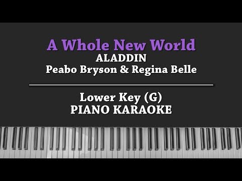 A Whole New World (LOWER KEY Piano Karaoke) ALADDIN (Peabo Bryson &amp; Regina Belle) with Lyric