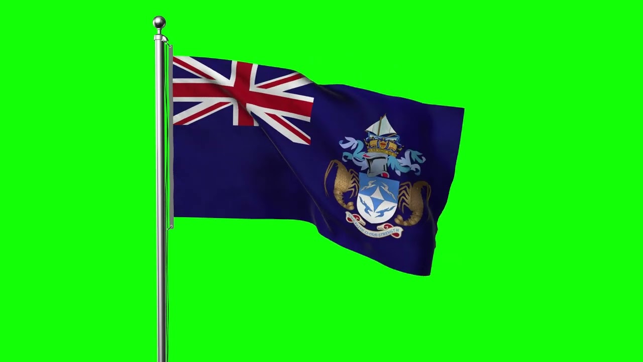 Stock Footage | Tristan da Cunha Waving Flag Green Screen Animation | Royalty-Free