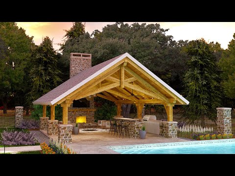 Outdoor Living - Timber Frame Scissor Pavilion (22x29, Double King Post)