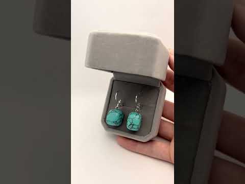 Подарок девушке Серьги серебро с натуральным камнем Бирюза природной формы в Подарочной коробочке - фото 2 - id-p2525692378