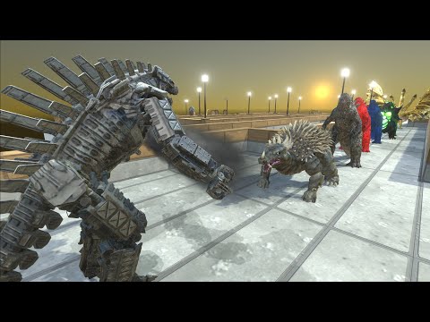 MECHAGODZILLA 2021 VS GHIDORAH & ALL GODZILLA DEATH RUN - Animal Revolt Battle Simulator
