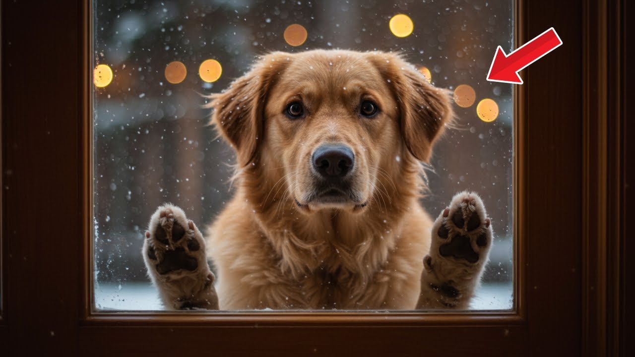 Un chien gelé se tient à la porte, suppliant un abri. L'homme reste figé, incrédule