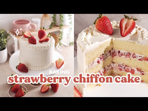 Strawberry Chiffon Cake 🍰✨ making my birthday cake