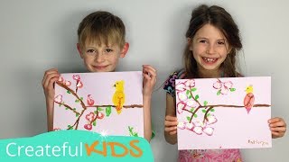 How to Paint A Bird and Cherry Blossoms with Acrylics | Createful Kids Painting Lesson