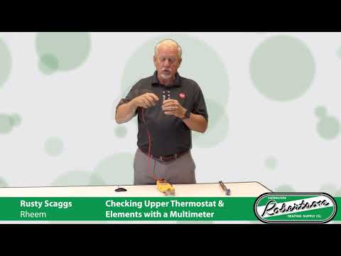 Part of a video titled Checking Upper Thermostat & Elements on a Water Heater Using ...