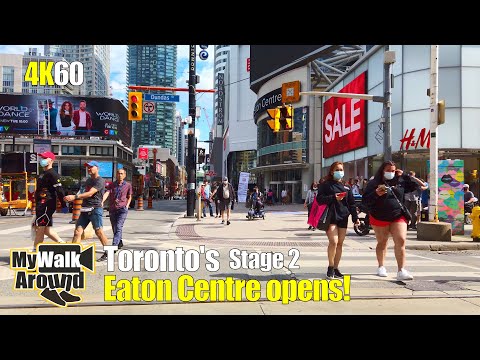 Downtown Toronto Stage 2 Eaton Centre opening day walk June 24 2020 & street walk during sunny day!