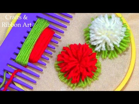 Amazing Trick with Hair Comb - Super Easy Woolen Flower Making Ideas - Hand Embroidery Flower Design