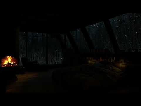 99% INSTANTLY FALL ASLEEP😴💦Deep Mountain Rain & Fireplace Sounds at a Quite Cabin for Peaceful Night