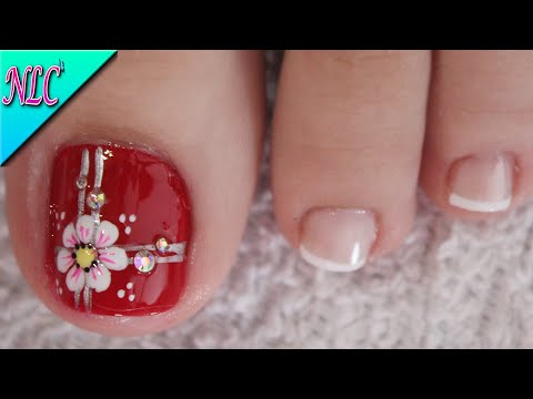 DISEÑO DE UÑAS PARA PIES FLOR Y FRANCÉS CON PIEDRAS – FLOWERS NAIL ART – FRENCH NAIL ART – NLC