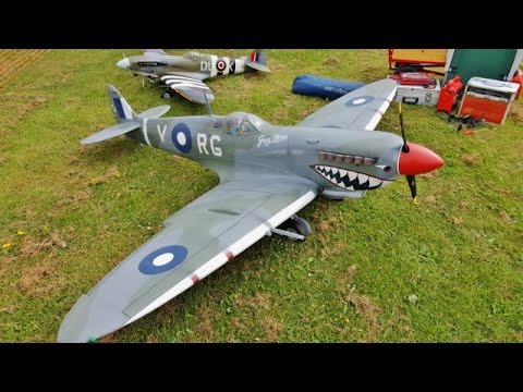 GIANT 1/4 SCALE RC SUPERMARINE SPITFIRE MK V111 "GREY NURSE" - MALCOLM AT GREENACRES FLY-IN - 2017