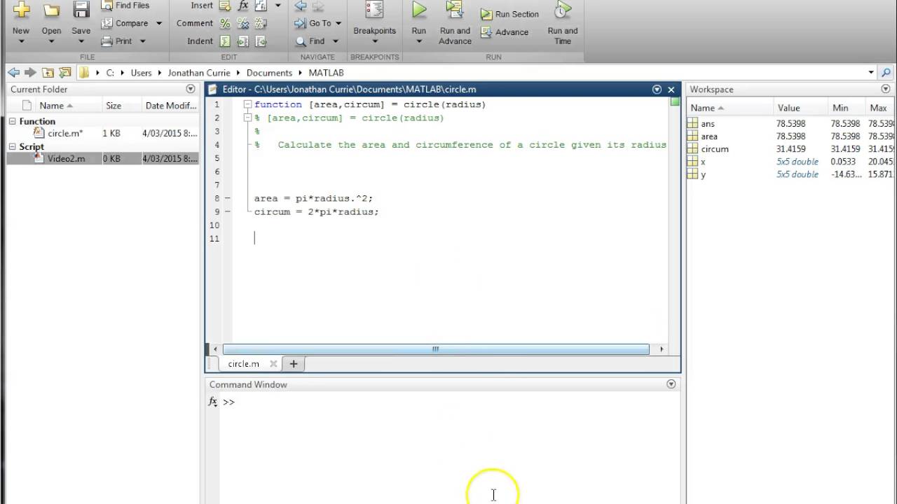 MATLAB Introduction: Functions