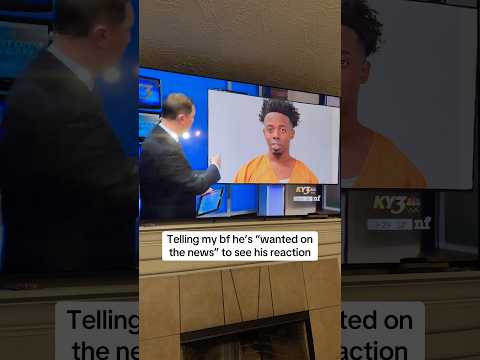 Telling my bf he's "wanted on the news" to see his reaction🤣🤣 #shorts