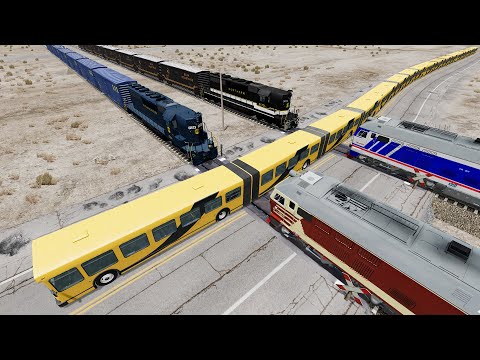 Long Articulated Bus Accident on Rail #99 - Beamng.Drive | Dancing Cars