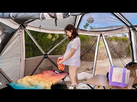 Relax Summer Camping in California Beach with Quick Setup Tent